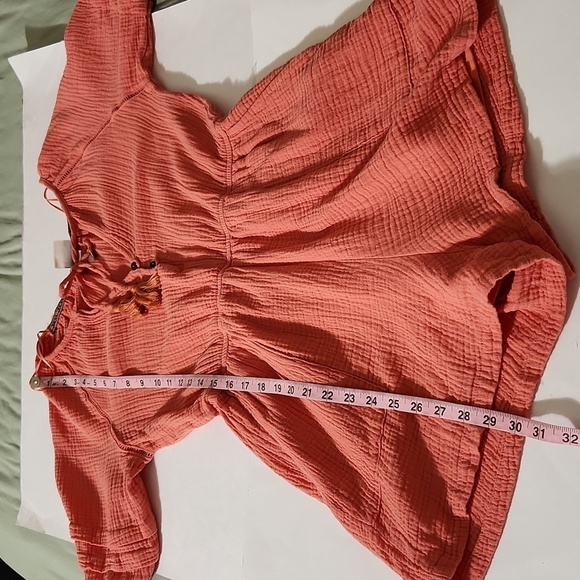 Knox Rose Romper Size M Coral Gauze V Neck Tassel Tie Side Pockets Cut Out Boho - Picture 12 of 15